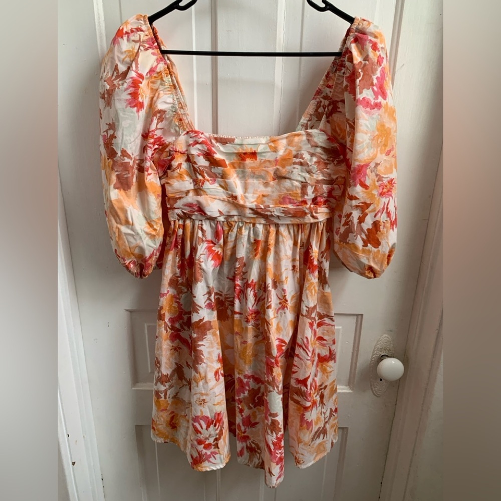 Abercrombie & Fitch Emerson Poplin Dress Small/Tall Floral Orange & Pink - Picture 2 of 5